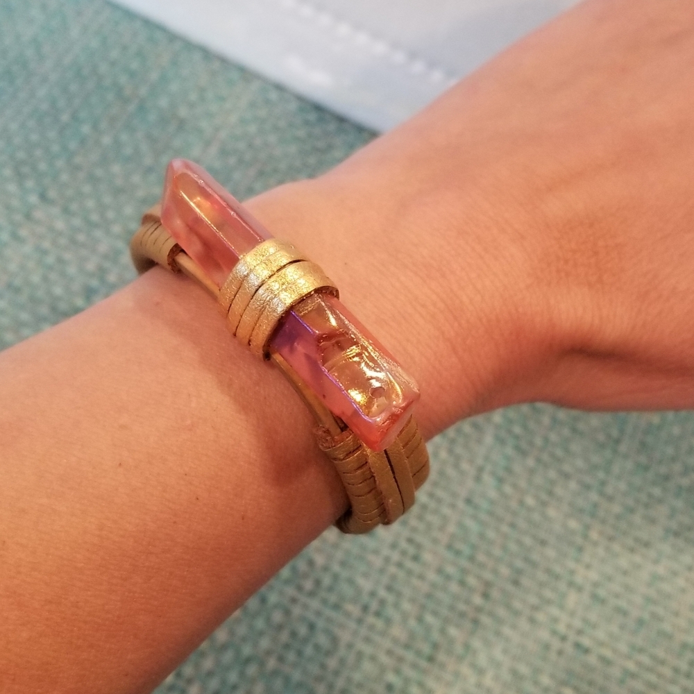 Rainbow Quartz Point Gold Wrapped Bangle - Picture 3 of 8